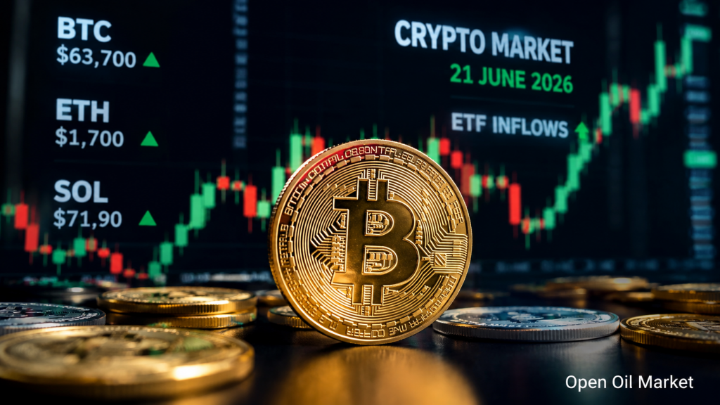 Kryptowährungsnachrichten, Sonntag, 21. Juni 2026: Bitcoin bleibt bei 63.000–64.000 US-Dollar, ETF-Zuflüsse und Regulierung der Stablecoins bestimmen den Markt