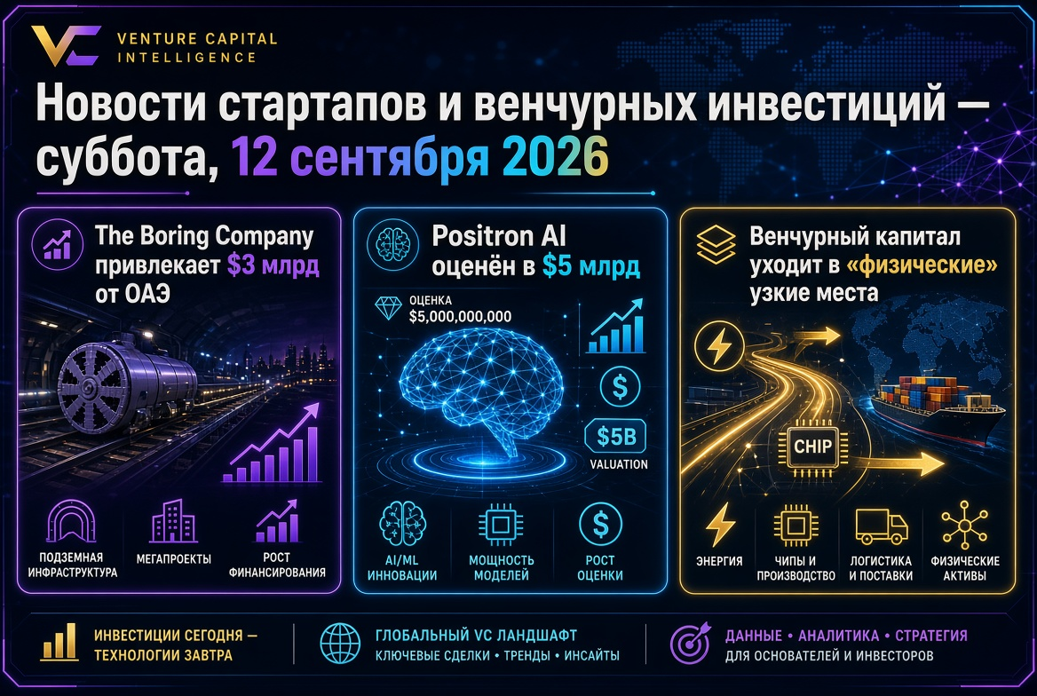 Nachrichten zu Startups und Venture-Investitionen – Samstag, 12. September 2026: The Boring Company zieht 3 Milliarden USD aus den VAE an, Positron AI wird mit 5 Milliarden USD bewertet, und das Venture-Kapital geht in "physische" Engpässe.