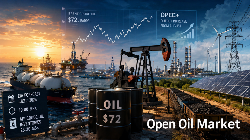 Nachrichten über Öl und Gas und Energie — Dienstag, 7. Juli 2026: Brent, OPEC+, EIA-Prognose und API-Vorräte.