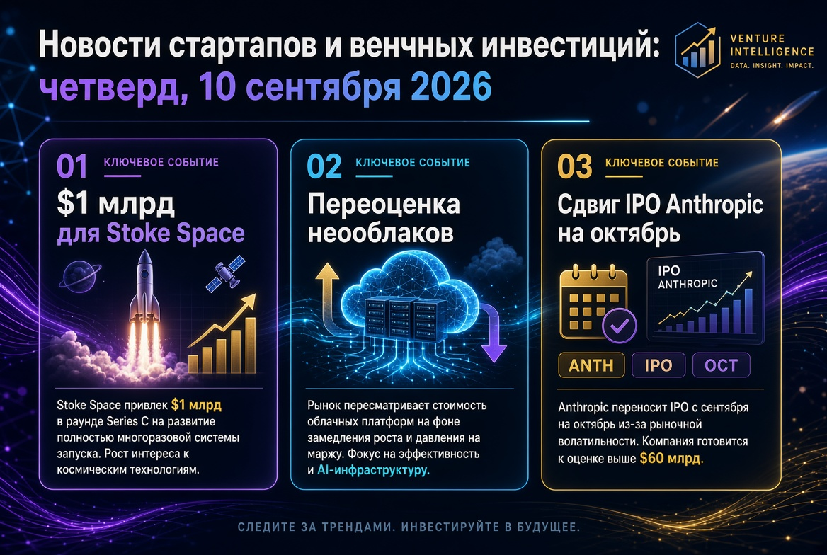 Neuigkeiten über Startups und Risikoinvestitionen: Donnerstag, 10. September 2026 — 1 Milliarde USD für Stoke Space, Neubewertung von Nebel-Clouds und Verschiebung des IPO von Anthropic auf Oktober