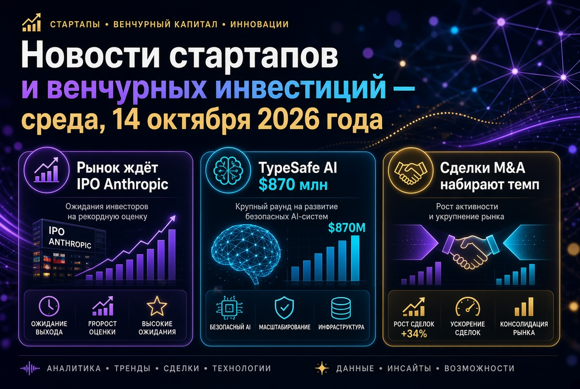 Nachrichten über Startups und Risikokapital - Mittwoch, 14. Oktober 2026: Der Markt wartet auf das IPO von Anthropic, TypeSafe AI zieht 870 Millionen US-Dollar an, M&A-Transaktionen gewinnen an Tempo
