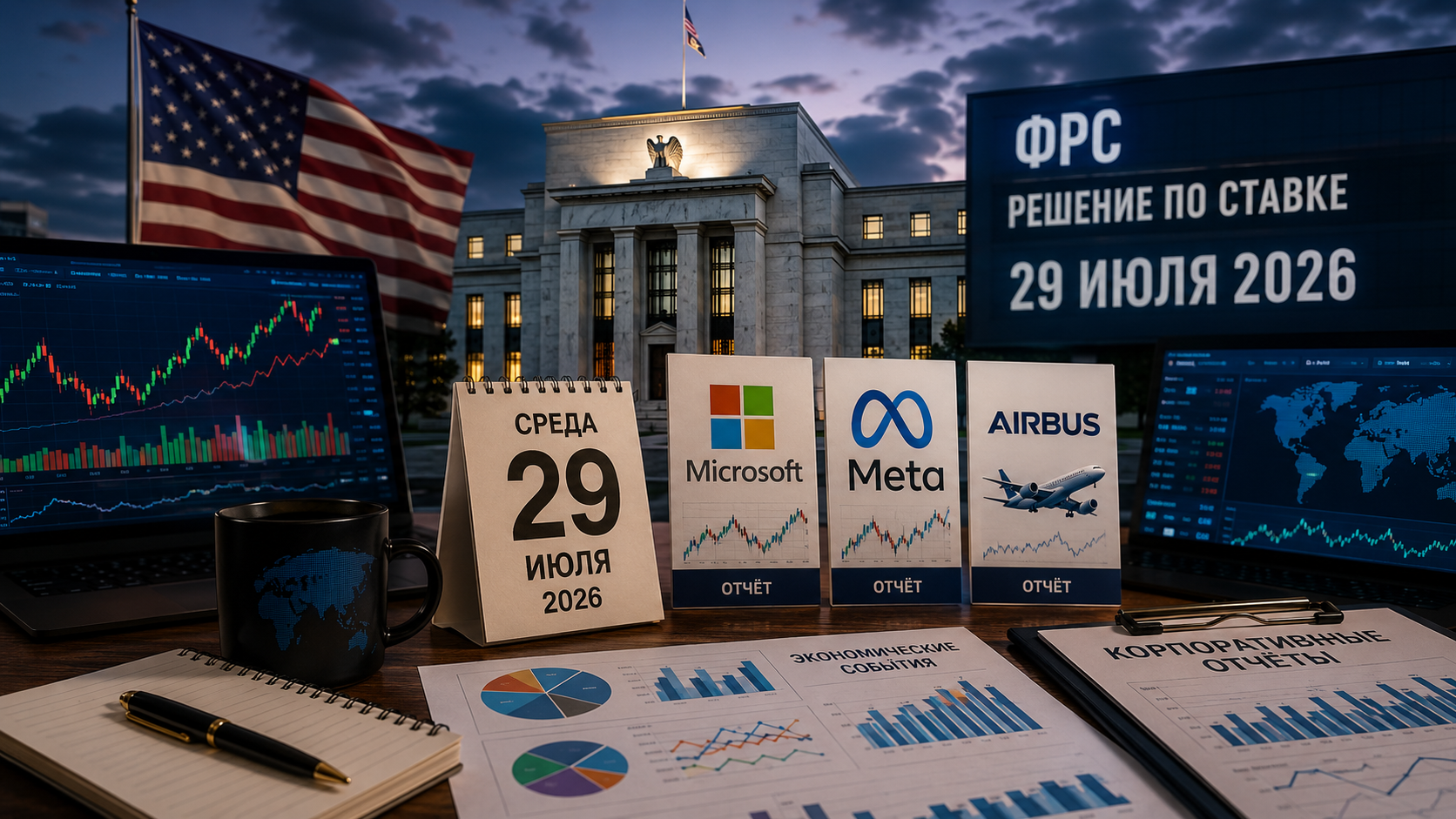 Wirtschaftliche Ereignisse und Unternehmensberichte: Mittwoch, 29. Juli 2026 — Entscheidung der Federal Reserve, Berichte von Microsoft, Meta und Airbus