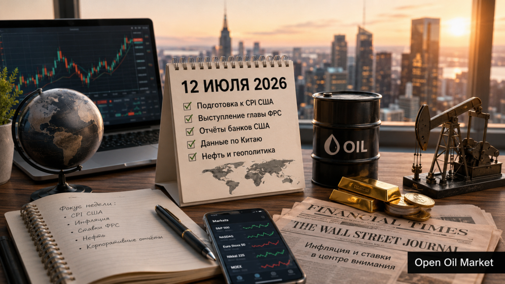 Weltwirtschaftskalender am 12. Juli 2026 mit CPI USA, Bankberichten, Öl und Indizes S&P 500, Euro Stoxx 50, Nikkei 225 und MOEX