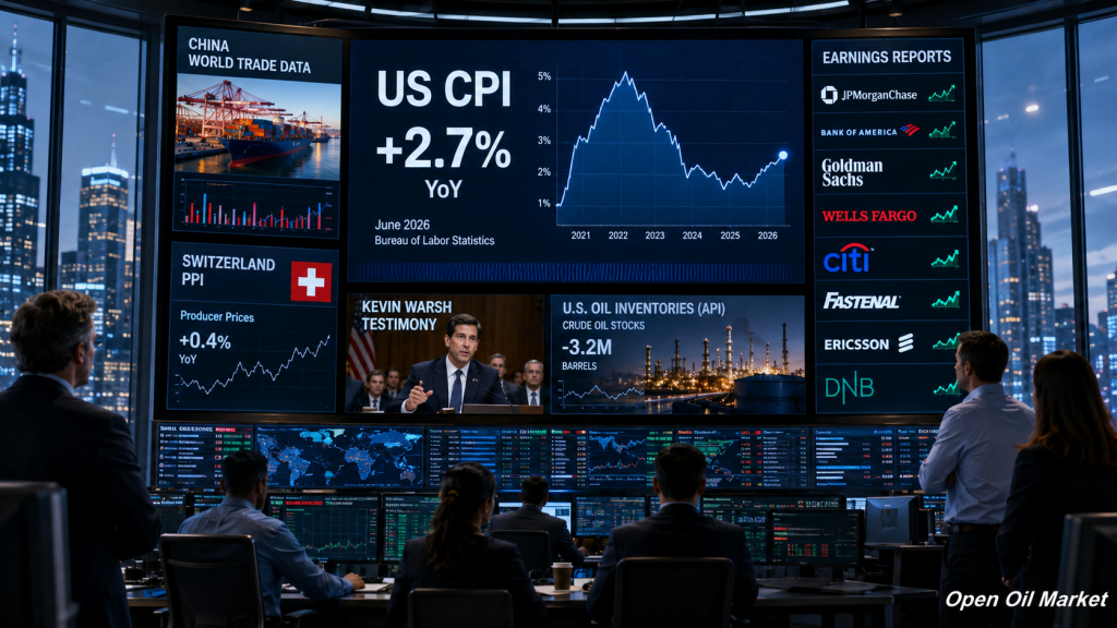 Globale Märkte am 14. Juli 2026 – CPI USA, China-Statistiken, API Ölbestände und Berichte von JPMorgan, Bank of America, Goldman Sachs, Wells Fargo und Citigroup